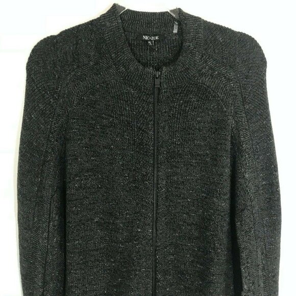 NIC + ZOE Cape Cardigan Women M/L Black Green Knit Poncho - Picture 2 of 7